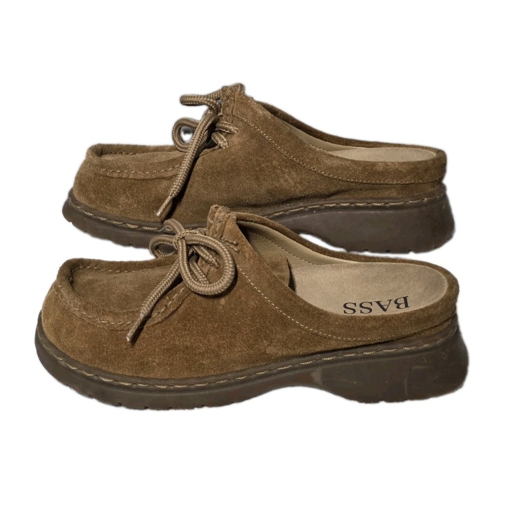 Bass Nicolette Womens Brown Leather Suede Lace Up Clogs Shoes US Size 6M